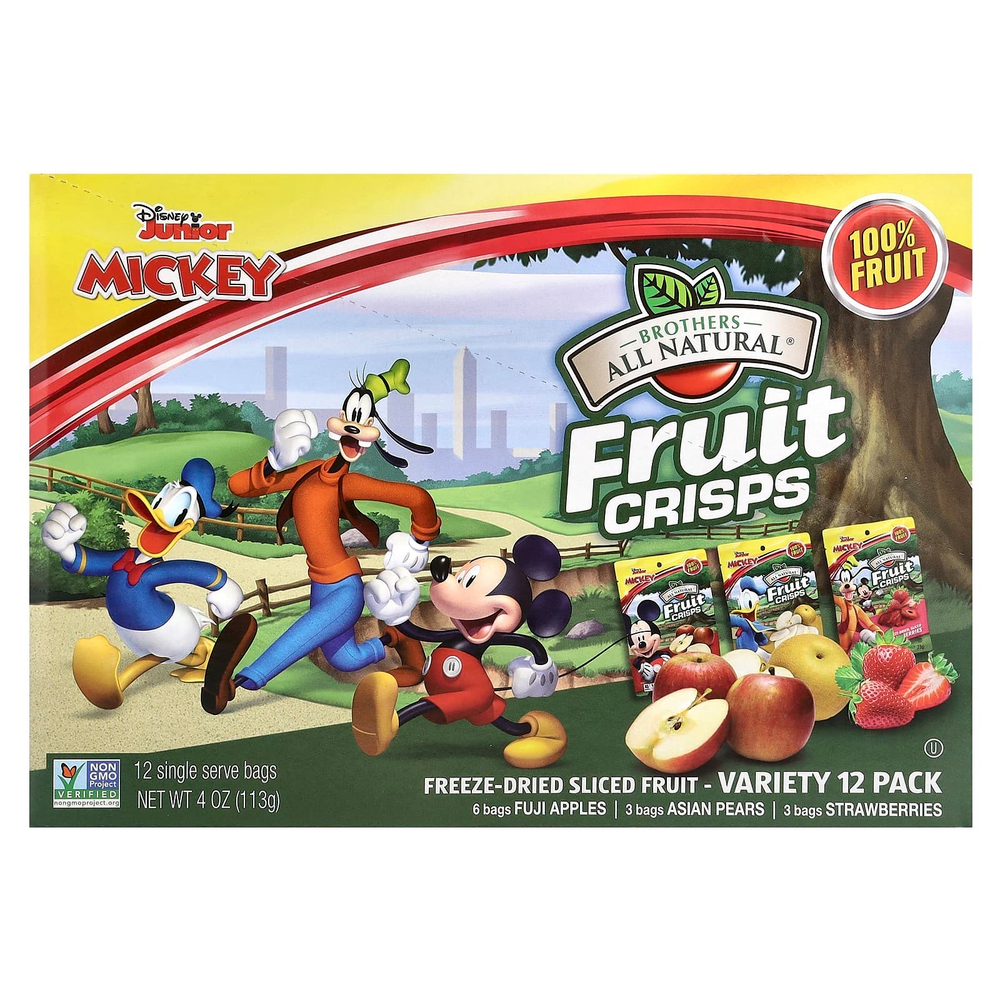 Brothers-All-Natural, Disney Junior, фруктовые чипсы, ассорти вкусов, 12 отдельных порционных пакетиков, 113 г (4 унции)