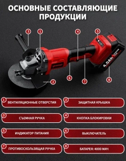Болгарка аккумуляторная бесщеточная 21В в кейсе углошлифовальная машина, плиткорез электрический, 125ММ ушм аккумуляторная