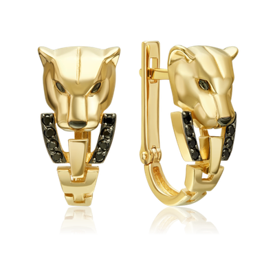 Серьги «Пантеры» с английским замком из лимонного золота с фианитами