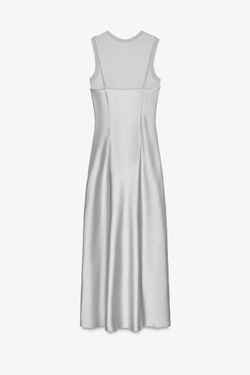 ZARA АТЛАСНОЕ ПЛАТЬЕ С ШЕРСТЯНОЙ ДЕТАЛЬЮ, СЕРОВАТЫЙ