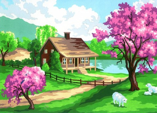 "В  деревне весной"-3208 канва с рисунком