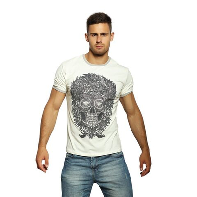 Светло-бежевая футболка с принтом в виде черепа с алмазными глазницами (Размер: S) (Цвет: бежевый)