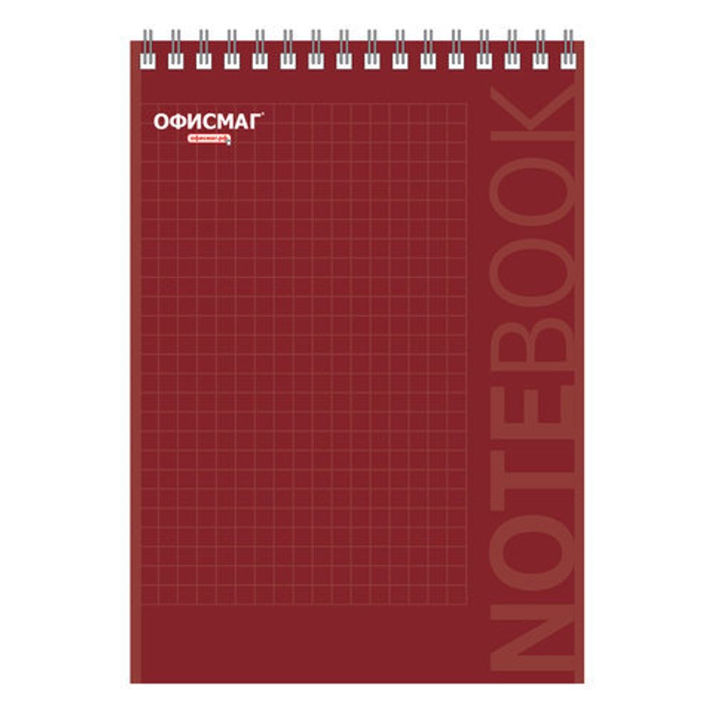 Блокнот А5 (146х205 мм), 80 л., гребень, картон, подложка, клетка, ОФИСМАГ, красный, 129869