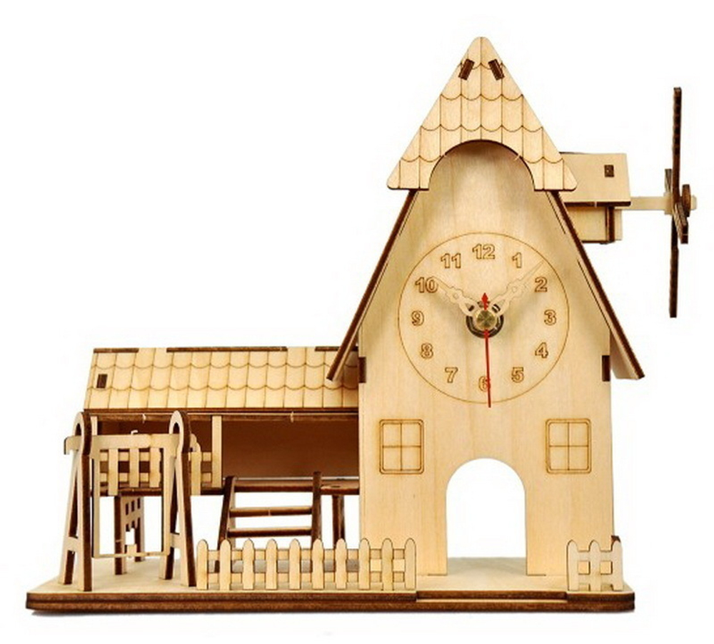 Часы деревянный конструктор "Домик мельница"
