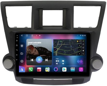 Магнитола для Toyota Highlander 2 2007-2013 XU40 - FarCar 035M на Android 12, QLED, 8-ядер, CarPlay, 4G SIM-слот (крутилки декоративные)