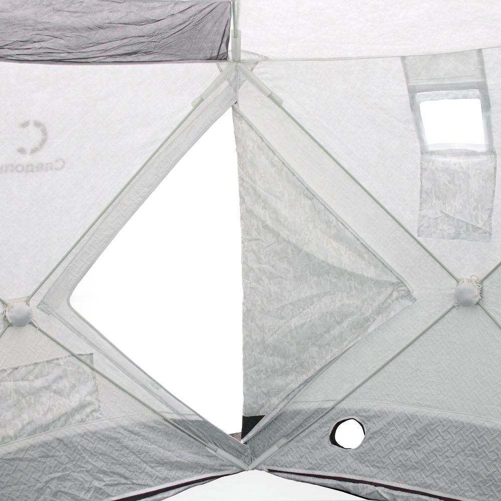 Палатка зимняя СЛЕДОПЫТ Premium 5 стен, 2,8х2,9м,h-2,05м,S по полу 5,6кв.м, 3 слоя, цв.Arctic Cam/Се