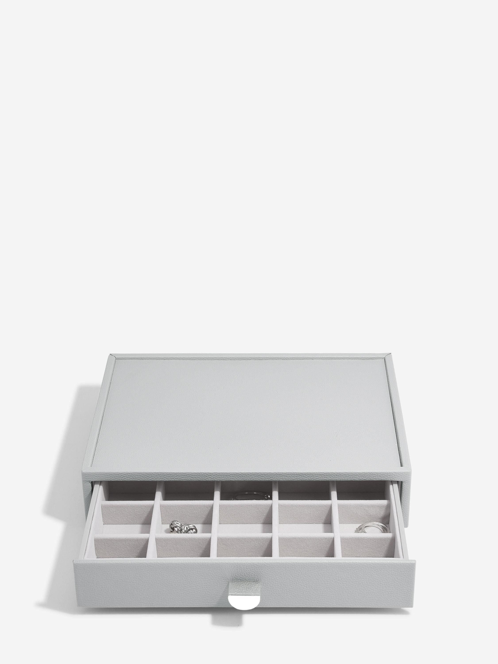Органайзер для украшений и часов со стеклянной крышкой Stackers Classic Jewellery Box, 4 секции - White Pebble (White Pebble / серый / White Pebble / 500)
