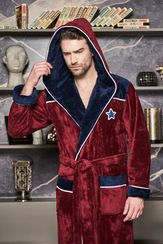 Халат мужской с капюшоном CHAMPIONS Бордовый/синий POLENS Турция