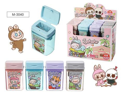 Точилка пластик 2отв. "Зубастик" с контейнером, 4 дизайна, картонный дисплей (Mazari)