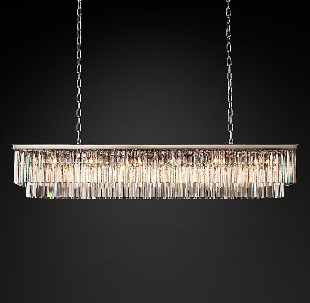 Подвесной дизайнерский светильник  1920s Odeon Clear Glass Fringe Rectangular Chandelier 71&quot; by Restoration Hardware