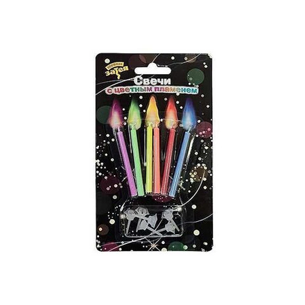 Свечи для торта с цветным пламенем, 6шт