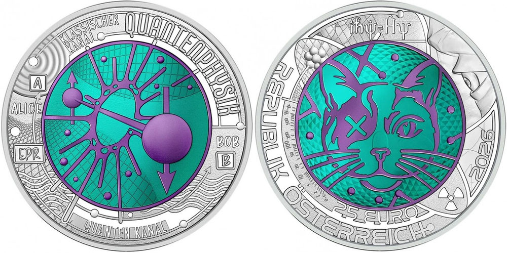 Австрия 25 евро, 2026 Квантовая физика UNC
