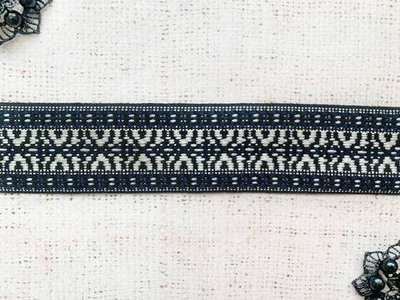 Тесьма жаккард, ш. 4,5 см, чёрный с тёмно-синим