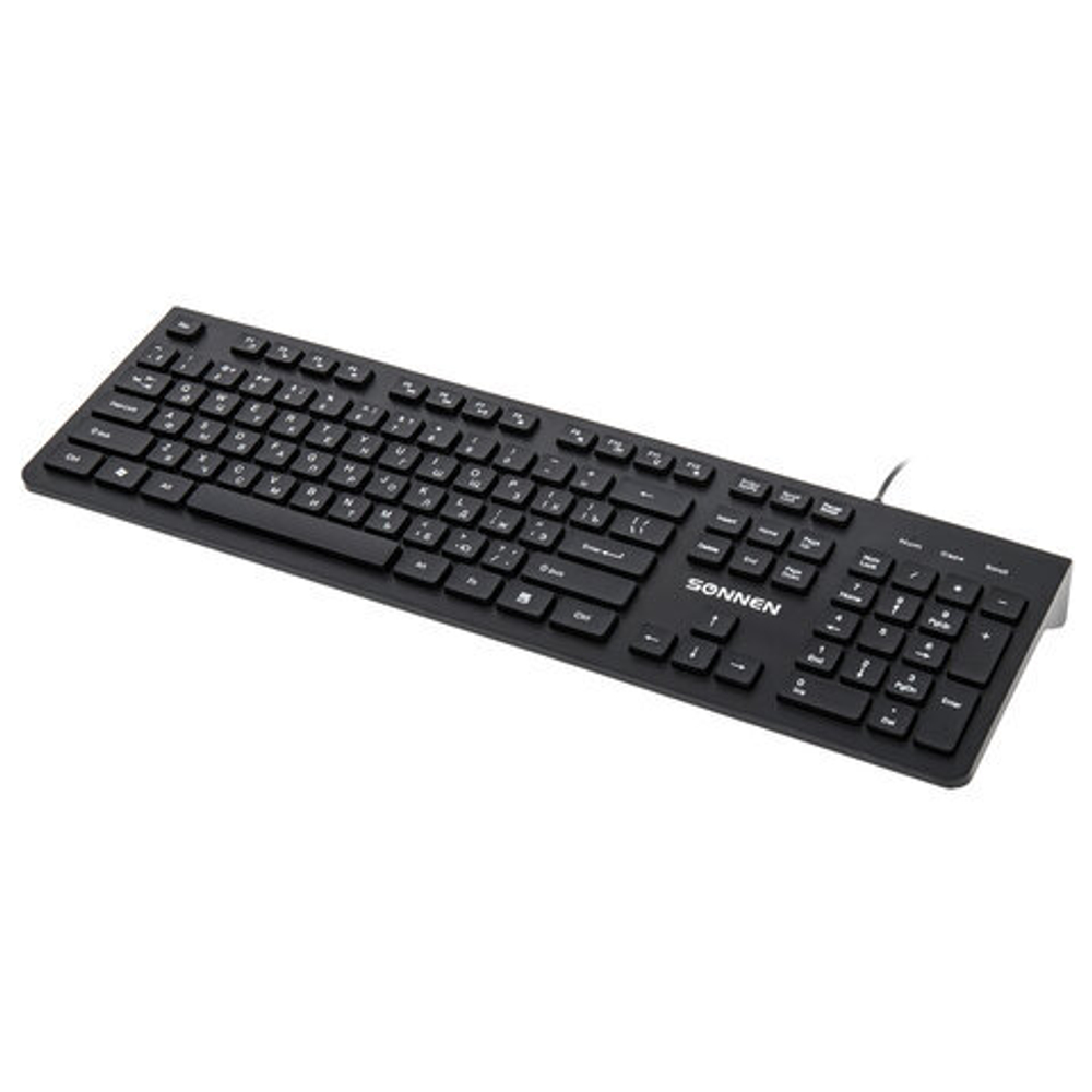Клавиатура проводная SONNEN KB-8280, USB, 104 плоские клавиши, черная