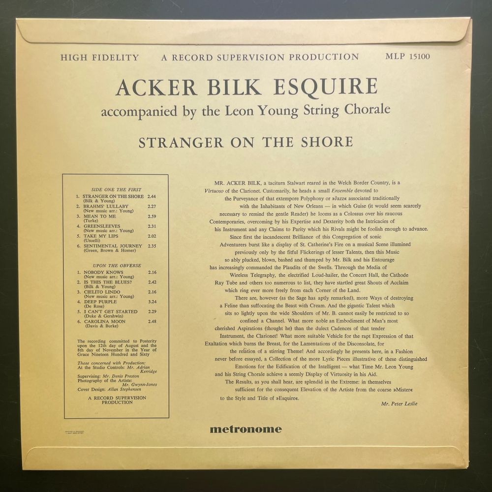 Acker Bilk Esquire ‎– Strangers On The Shore (Швеция 1961г.)