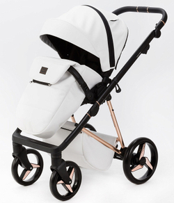 Детская коляска Adamex Quantum Superstar Deluxe 2 в 1 Q-STAR137-K (БЕЛ.КОЖА+РОЗОВ.ДНО+РОЗОВ.ЗОЛОТО РАМА)