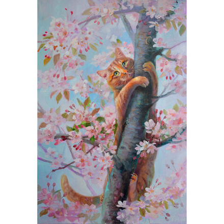 Картина стразами (алмазная мозаика) 40х50 см, ОСТРОВ СОКРОВИЩ "Кот на дереве", без подрамника, 662577