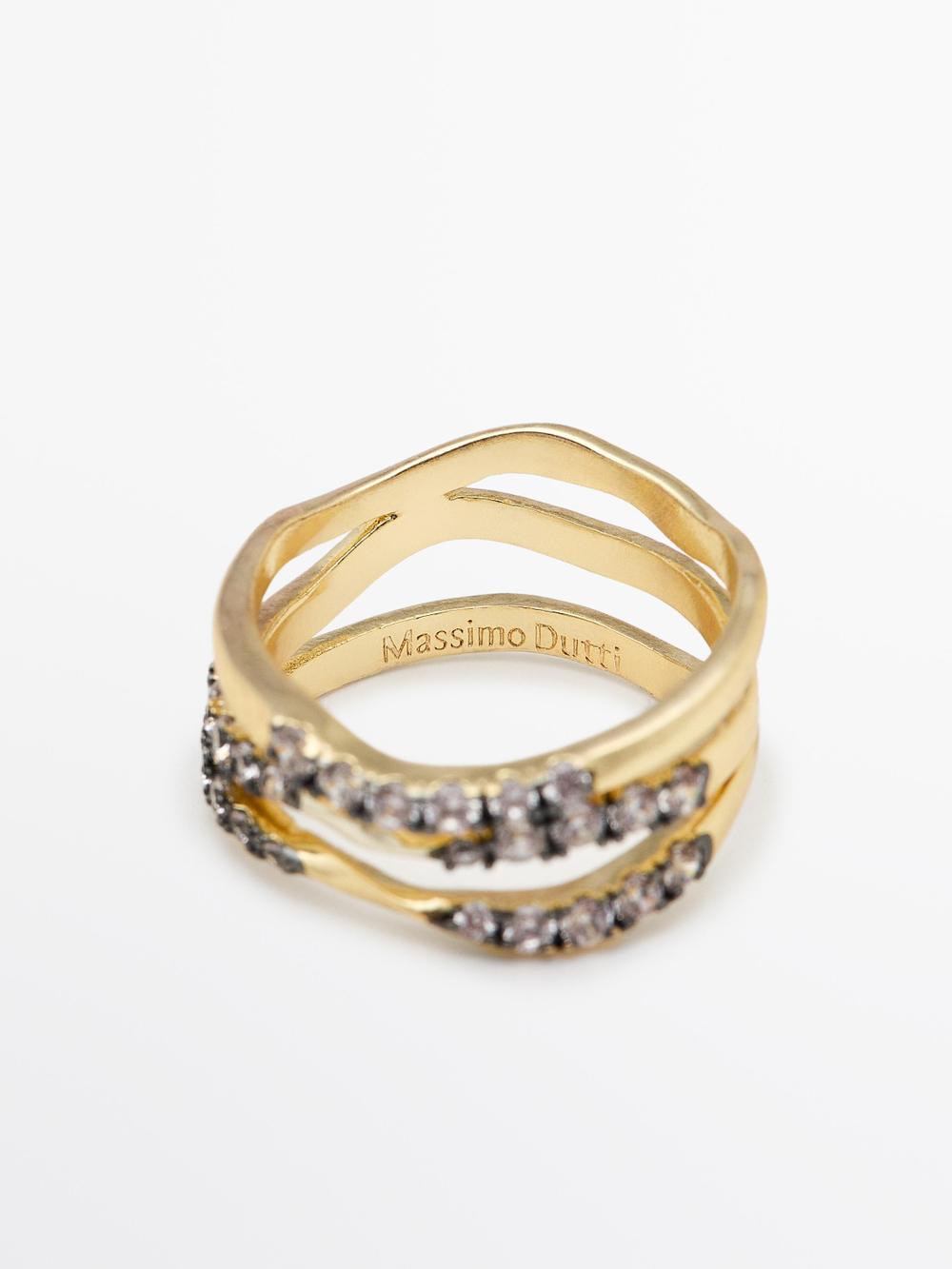 Massimo Dutti Кольцо со стразами, золотистый