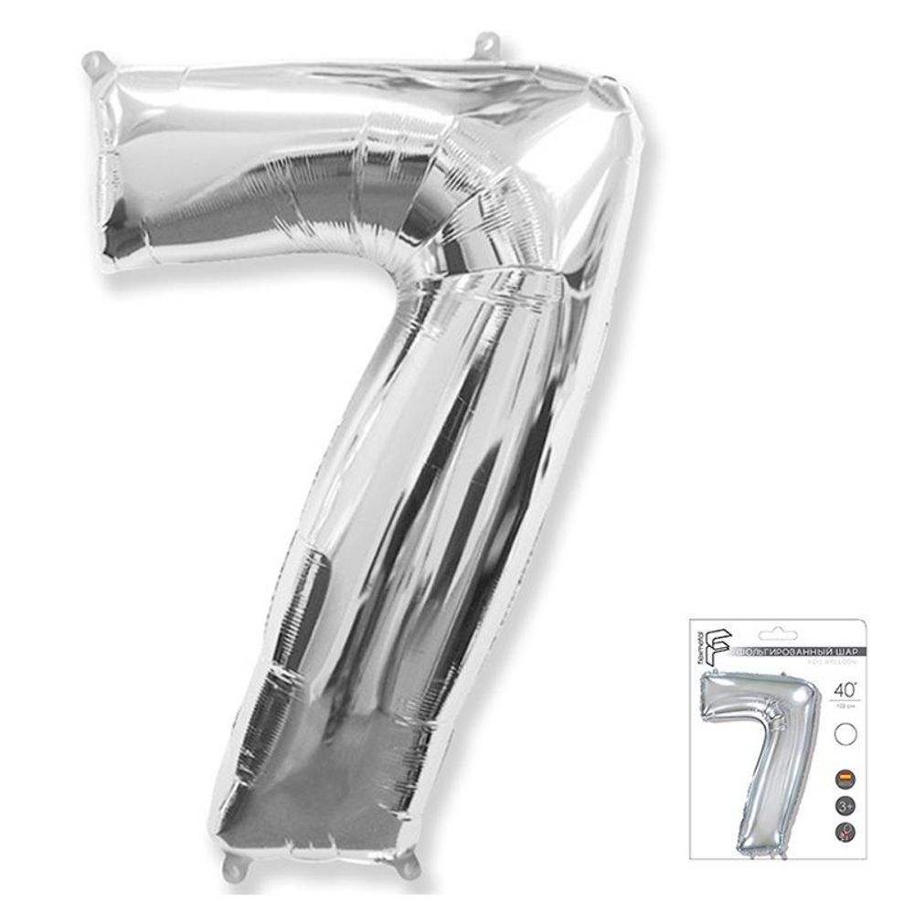 Шар (40"/102 см) Цифра "7" Серебро в упаковке / Seven