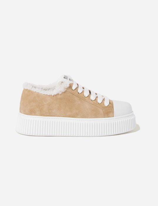 Miu Miu Ecru Suede Sneakers