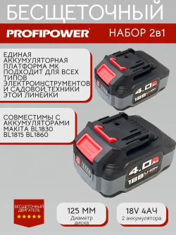 Аккумуляторный набор Profipower бесщеточный Шуруповерт 45Нм + УШМ 125мм