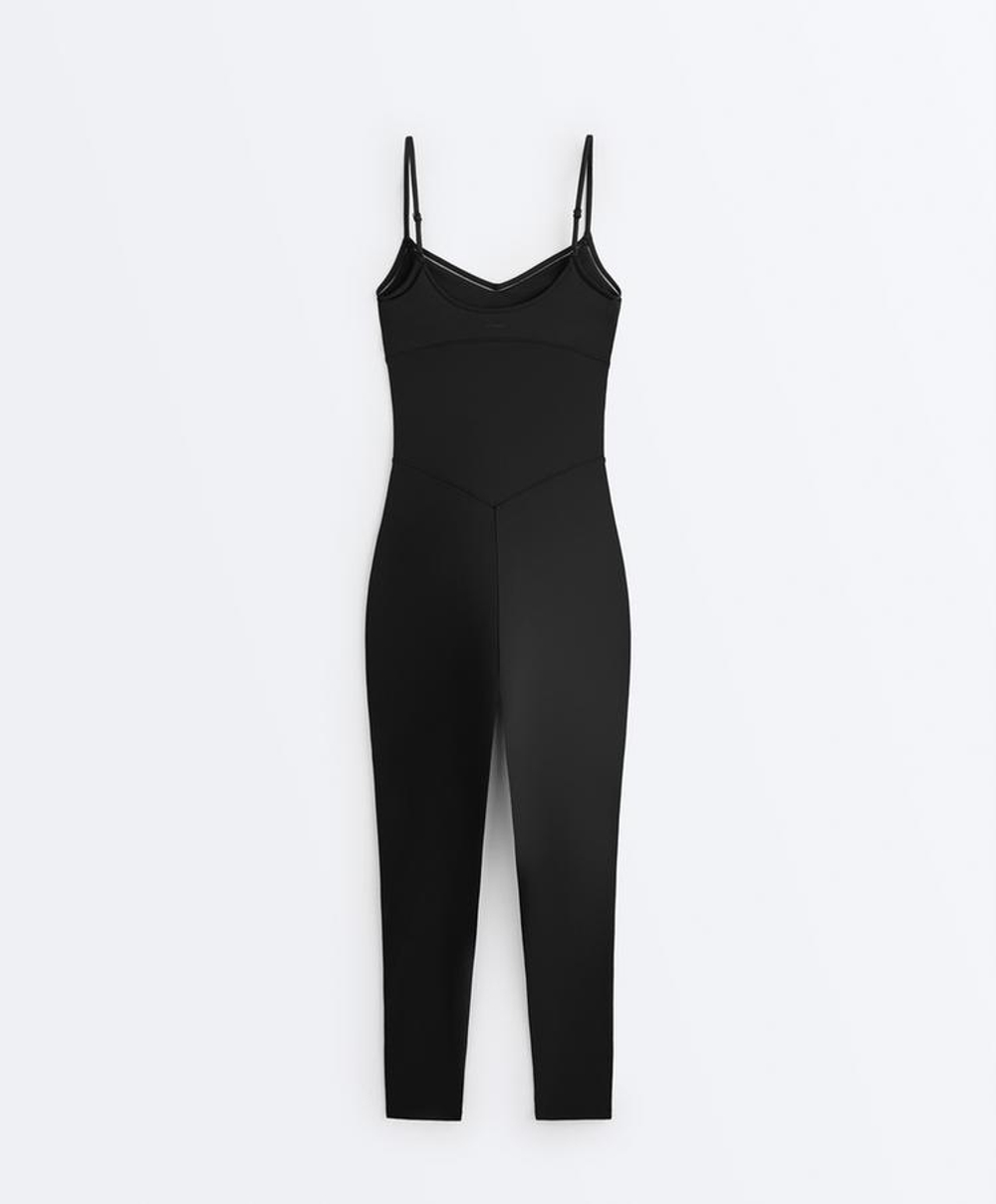 Oysho Длинный комбинезон Comfortlux с ажурной строчкой, черный