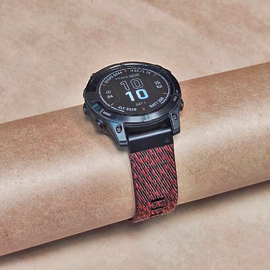 Ремешок нейлоновый 22 мм жакардовое плетение для Garmin MARQ / Epix / Fenix (47 мм) (Красный, черный)