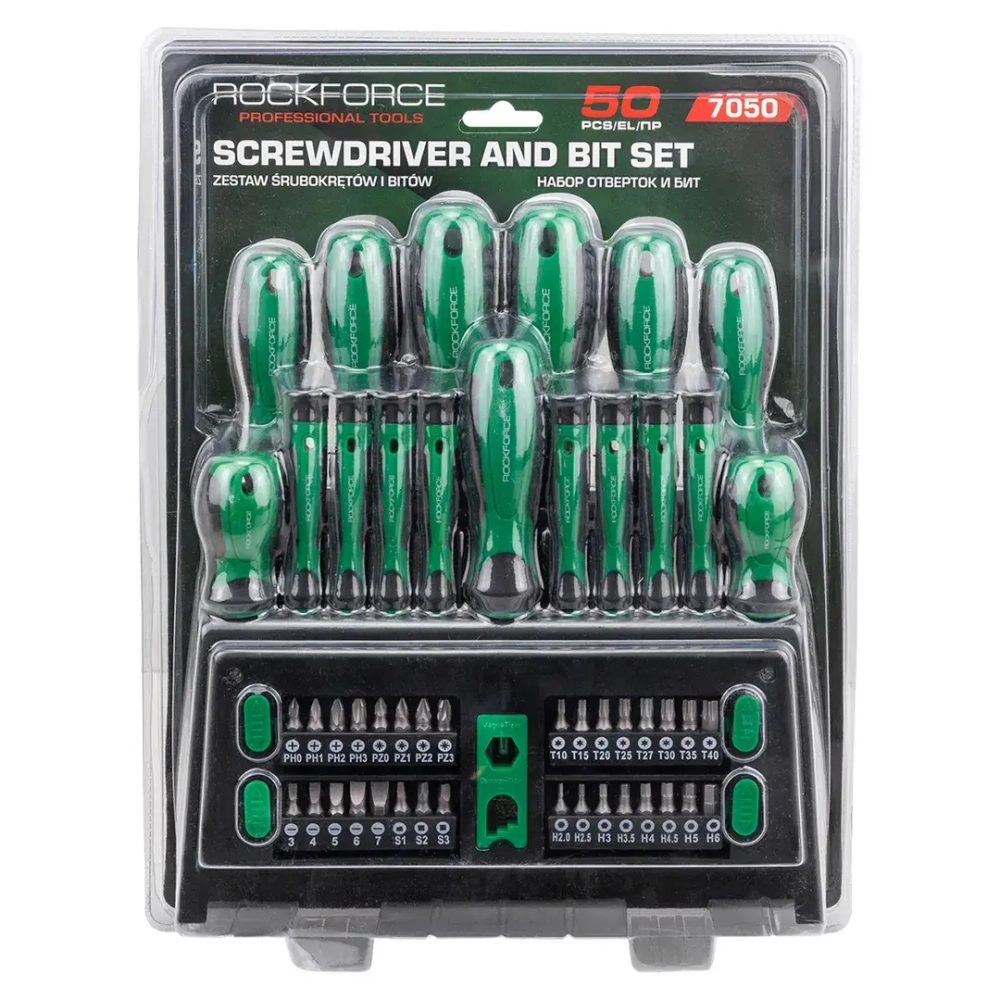 Отвертки в комплекте с битами, набор 50пр. RockFORCE RF-7050