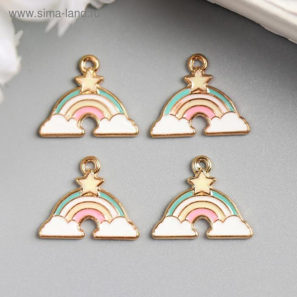 Подвеска для творчества, эмаль "Радуга в облаках со звездой" золото 1,6х1,9 см
