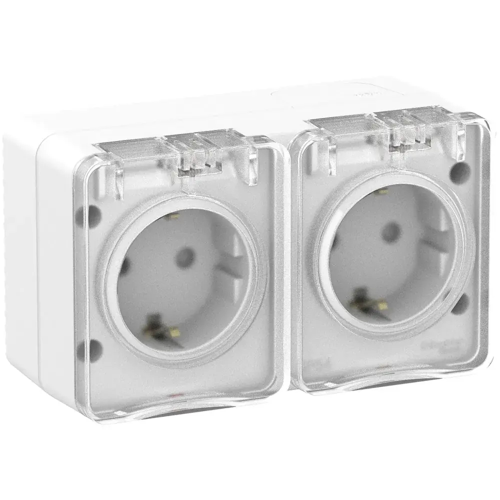 ATLASDESIGN PROFI IP54 О/У РОЗЕТКА двойная с заземлением со шторками, 16А, БЕЛЫЙ