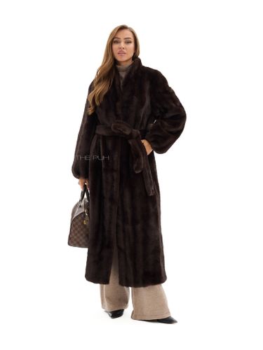 Длинная шоколадная шуба из эко-меха