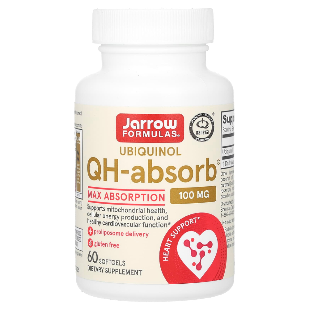 Jarrow Formulas, QH-Absorb, убихинол, максимальное усвоение, 100 мг, 60 капсул