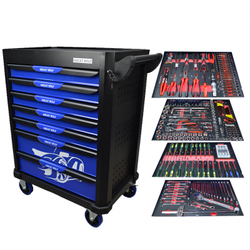 Инструментальная тележка с инструментом GW-7ST1 Blue (Great Wolf, 249поз), 7 ящиков, увеличенные колеса с тормозом, ЦЗ