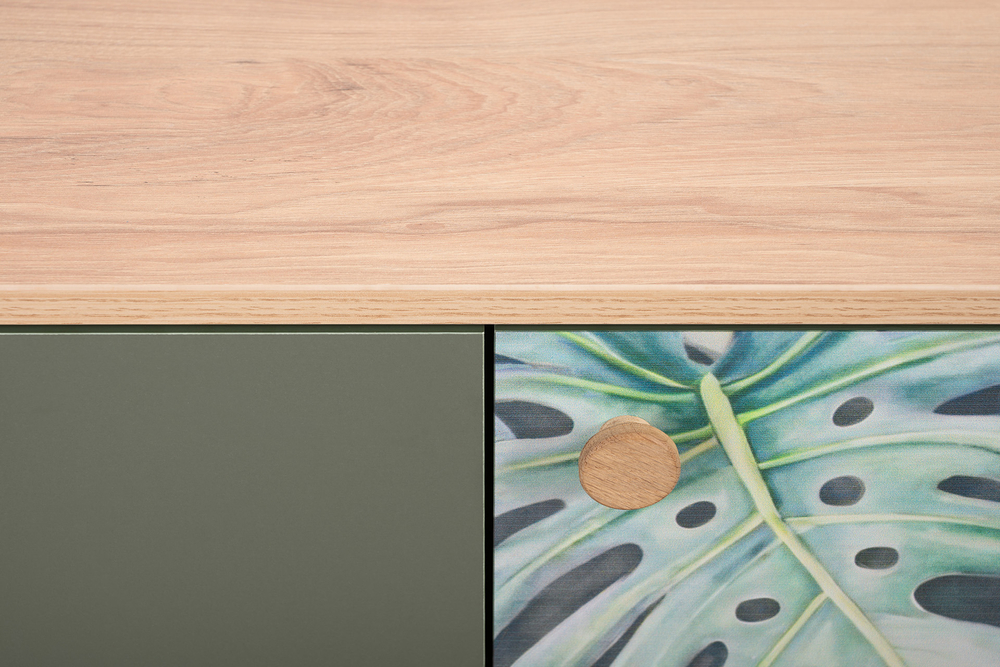 Маттиас Комод 16.245 Дымчатый Зеленый, Гикори Рокфорд Натуральный,Белый PE шагрень