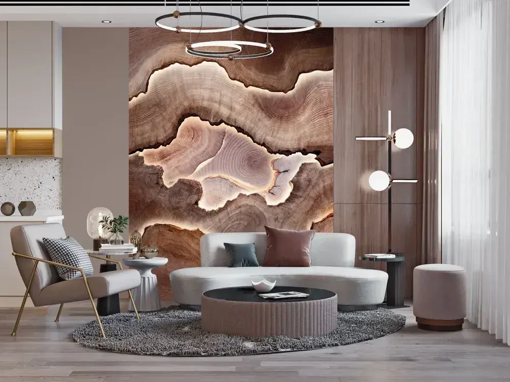 Фотообои 200х270 см винил на флизелине под дерево с подсветкой