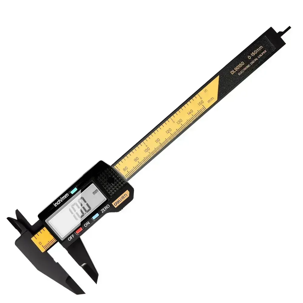 Электронный штангенциркуль 150мм Deli DL90150 (метрическая/дюймовая конвертация, пластик, светодиодный дисплей)