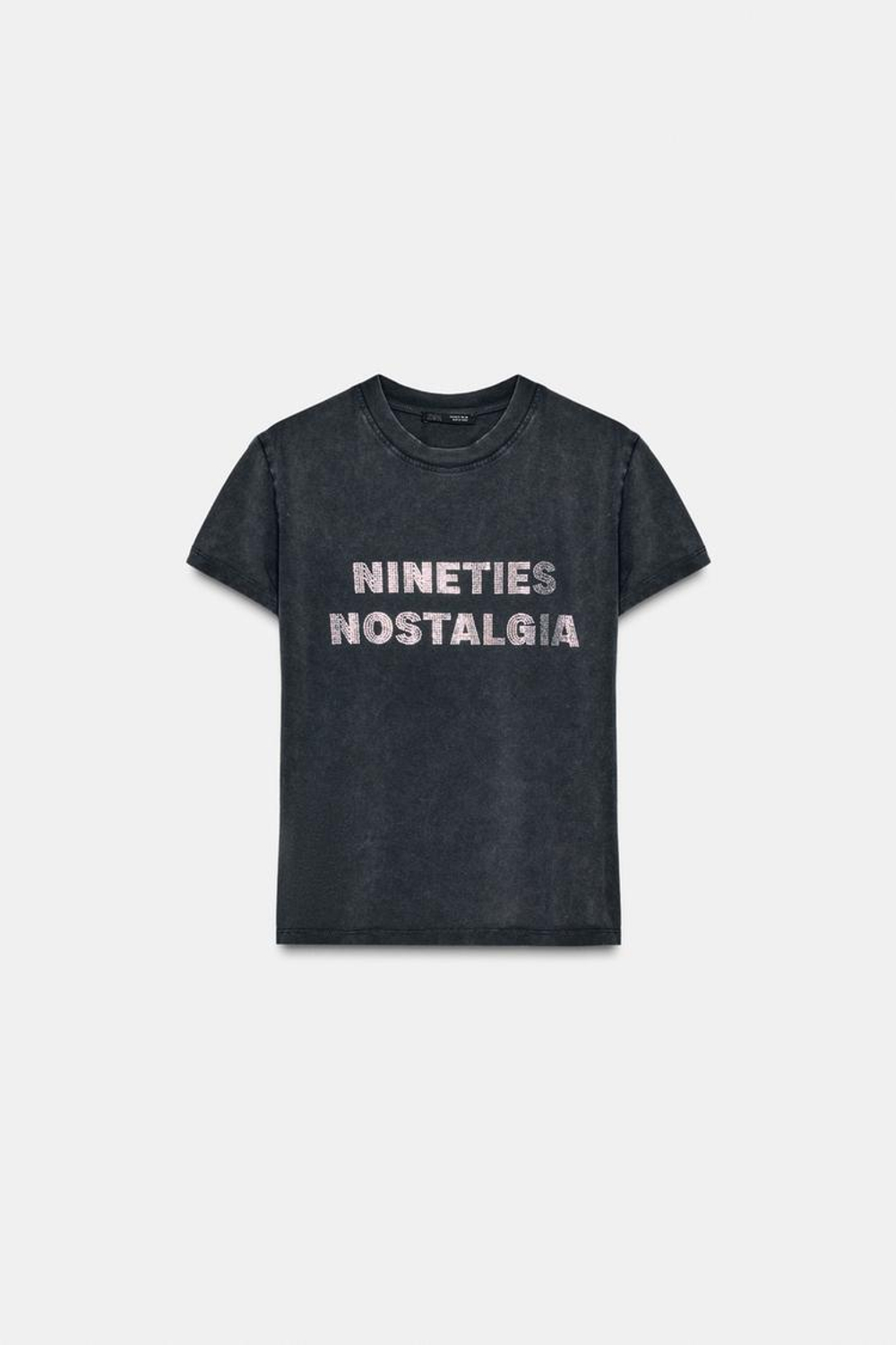 ZARA ФУТБОЛКА С ТЕКСТОМ И ЭФФЕКТОМ ПОТЕРТОСТИ, АНТРАЦИТОВО-СЕРЫЙ