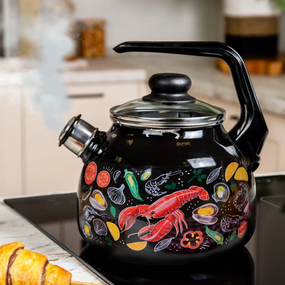 Чайник эмалированный 3л со свистком «Лобстер» Appetite
