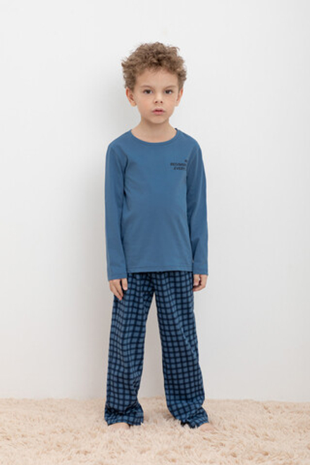 К 1600-1/синяя волна,бежевая клетка пижама детская