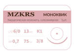 Моноквик - монофиламентная нить 6/0 75 см (25 шт/уп)(фиолетовая), игла колющая 13 мм 3/8 (25 шт/уп)