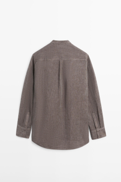 Massimo Dutti Рубашка из струящегося смесового льна с пуговицами, кротово-коричневый