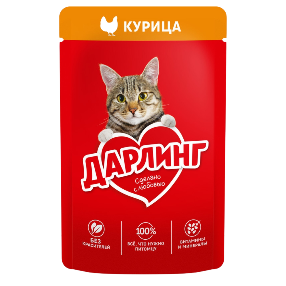 Влажный корм Дарлинг для кошек курица 75 гр