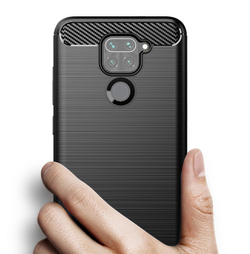 Мягкий защитный чехол черного цвета на Xiaomi Redmi Note 9, серия Carbon от Caseport