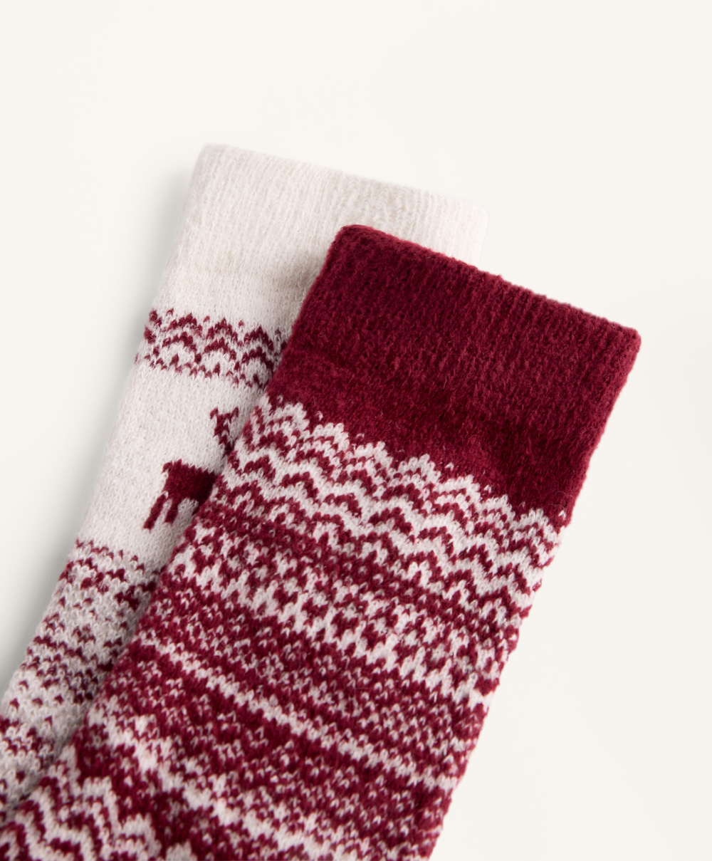 Oysho 2 пары классических носков с жаккардовым узором, красный