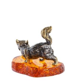 Народные промыслы AM-1033 Фигурка «Кот охотник» (латунь, янтарь)