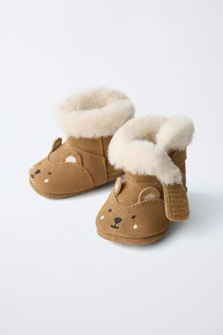 ZARA БОТИНКИ С ПОДКЛАДКОЙ И ДЕТАЛЬЮ В ФОРМЕ ЖИВОТНОГО, КОРИЧНЕВЫЙ