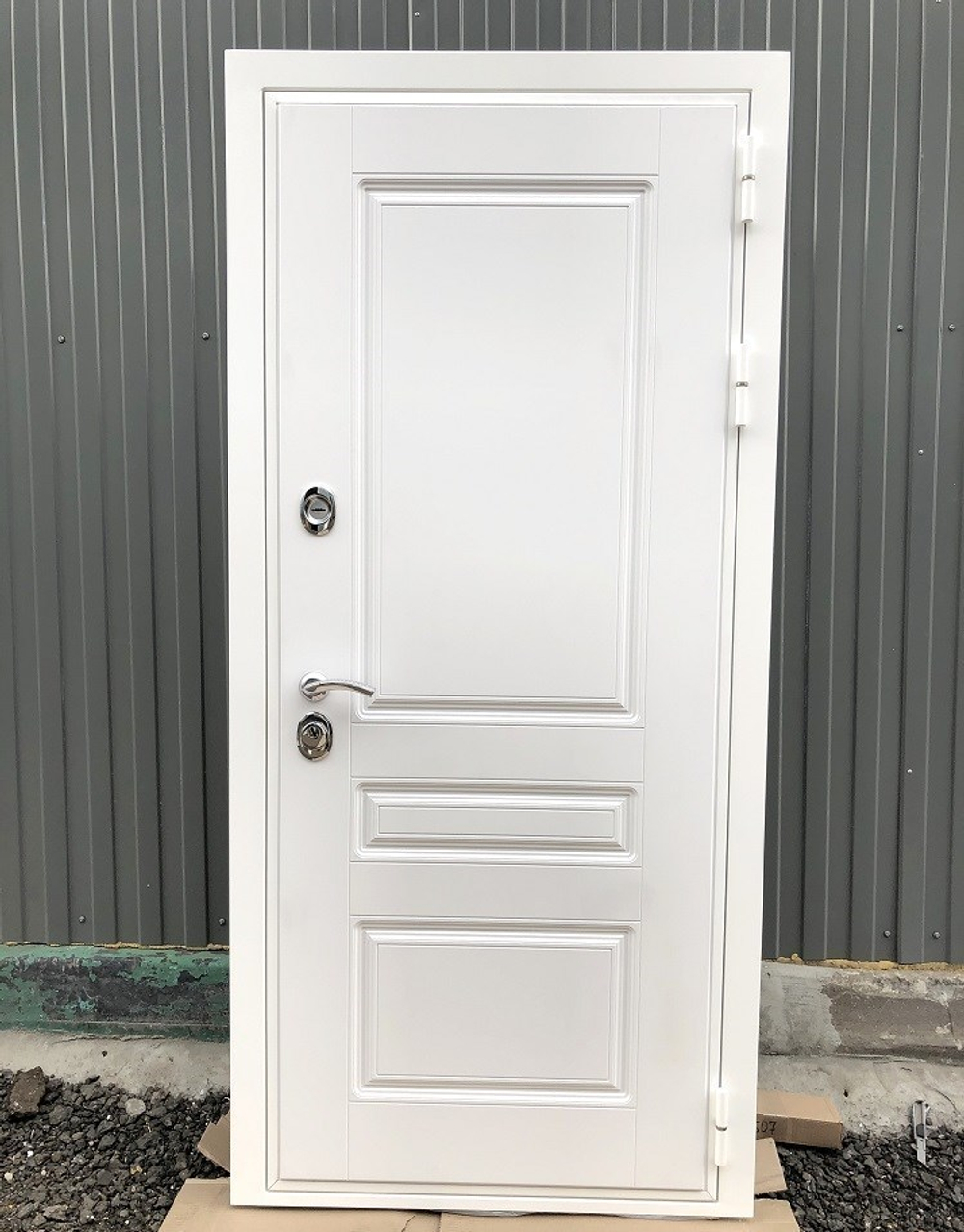 Входная металлическая белая дверь RеX (РЕКС) Премиум H белая ФЛ-243 силк сноу / ФЛ-183 белый ясень