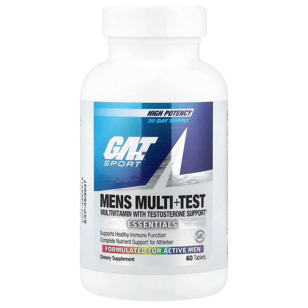 GAT, Mens Multi + Test, мультивитамины с тестостероном для мужчин, высокая эффективность, 60 таблеток