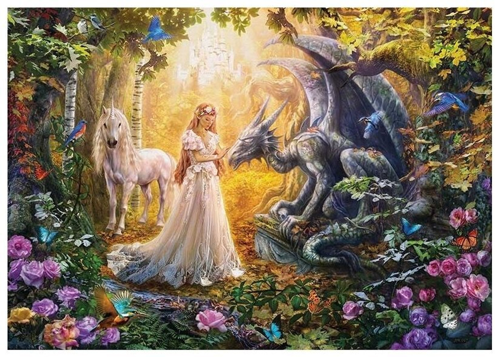 Пазл Educa "Дракон, принцесса и единорог", 1500 деталей , арт.17696, фэнтази, от 12 лет