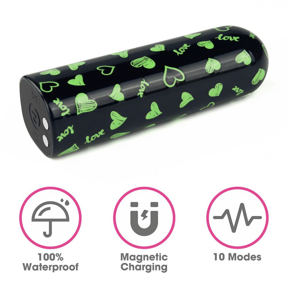 Мини-вибратор Rechargeable Glow-in-the-dark Heart Massager - 8,5 см. (Цвет: черный)